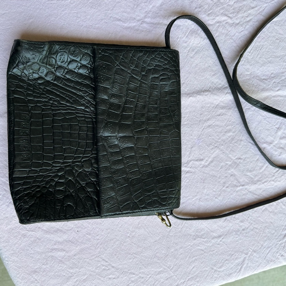 Black Crocodile Embossed Crossbody Bag